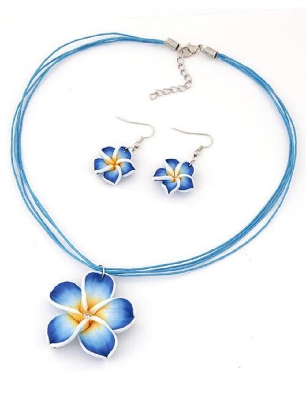 Hawaiian Plumeria Rubra Earrings Necklace Set Bohemia Tropical Flower Dangle